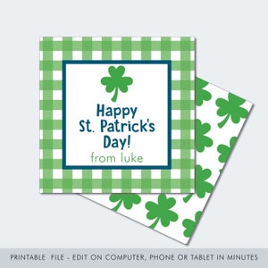 Printable Gingham Shamrock Printable / St. Patrick's Day Tag / 4 Leaf Clover Tag / Shamrock Gift Tag / Editable St. Patrick's Day
