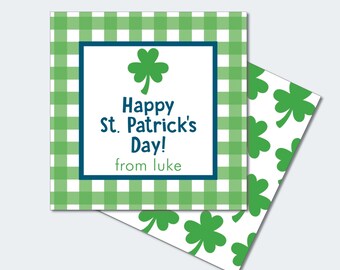 Printable Gingham Shamrock Printable / St. Patrick&#39;s Day Tag / 4 Leaf Clover Tag / Shamrock Gift Tag / Editable St. Patrick&#39;s Day
