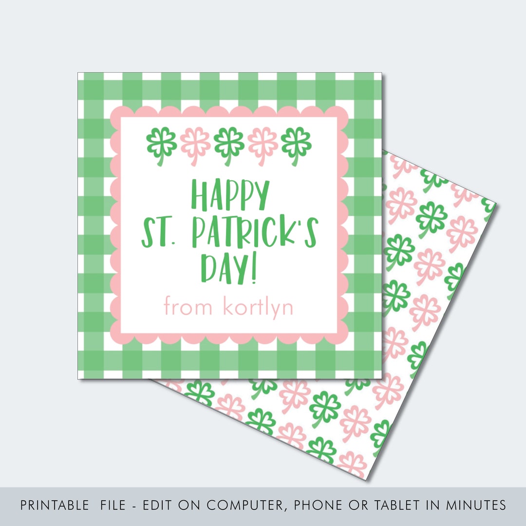 Printable Gingham Shamrock Printable / St. Patrick's Day Tag / 4 Leaf ...