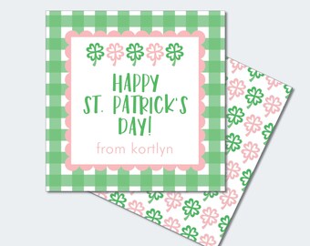 Printable Gingham Shamrock Printable / St. Patrick&#39;s Day Tag / 4 Leaf Clover Tag / Shamrock Gift Tag / Editable St. Patrick&#39;s Day