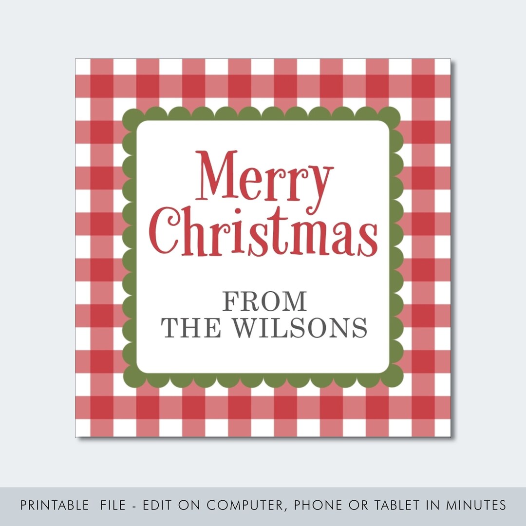 Printable Christmas Gift Tag / Gingham Christmas Tag / Gingham Gift Tag / Christmas Gift Tag ...