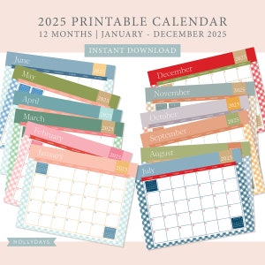 2025 Printable Calendar / 2025 Calendar Digital Download / Printable 2025 Planner / 2025 Calendar Download / Cute 2025 Calendar