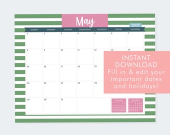 Printable May 2022 Calendar | May 2022 Calendar | Editable May 2022 Calendar | Monthly Calendar Template