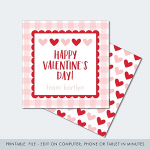 Imprimible Gingham Corazón San Valentín Imprimible / Escuela San Valentín / Aula San Valentín / Etiqueta de Regalo de San Valentín / San Valentín Editable