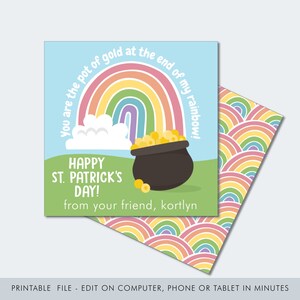 Printable Shamrock Rainbow Printable / St. Patrick's Day Tag / Pot of Gold Tag / Rainbow St. Patrick's Gift Tag / Editable St. Patrick's Day
