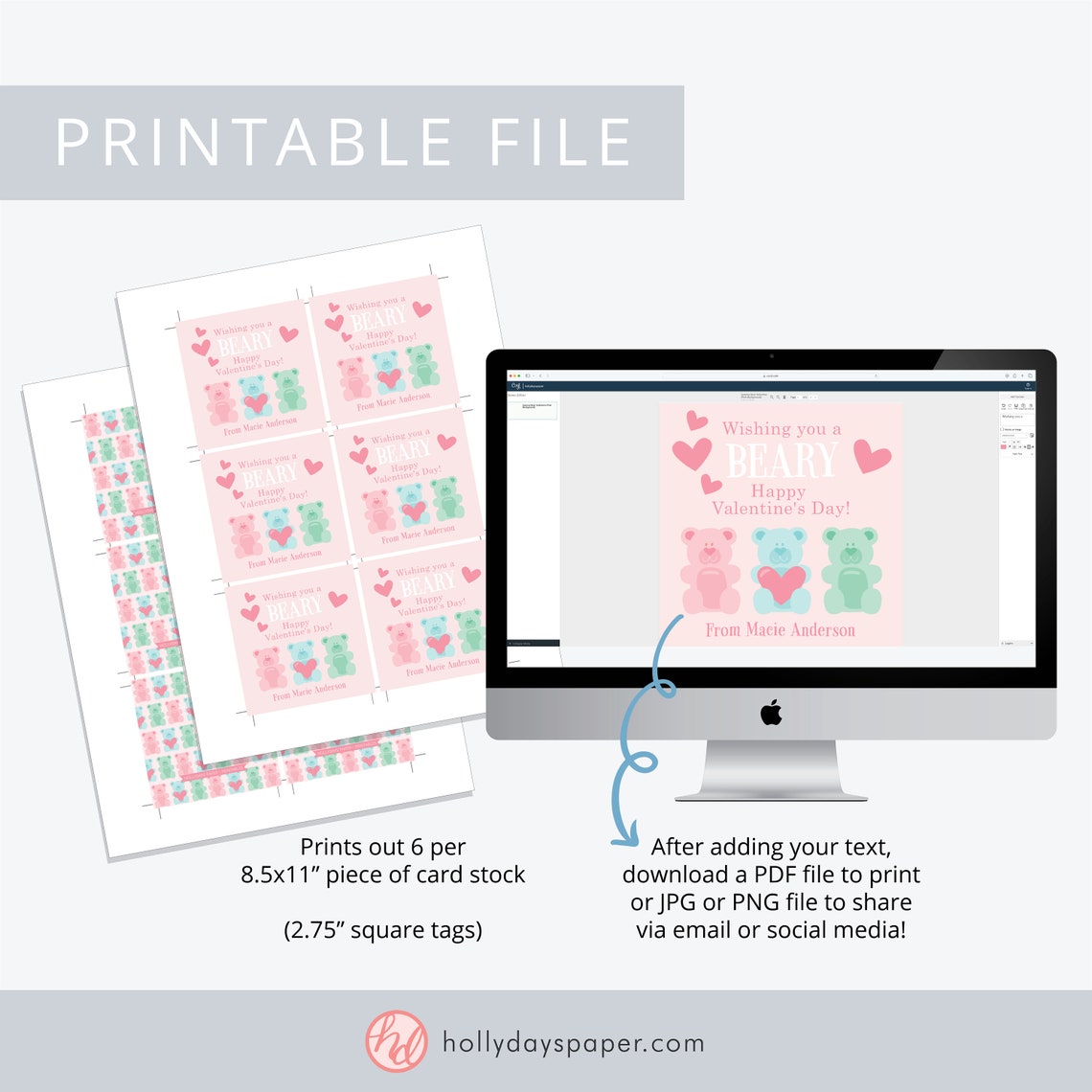 Printable Gummy Bear Valentine Printable School Valentine Classroom Valentine Valentine