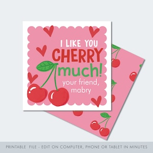 Printable Cherry Valentine Printable / School Valentine / Classroom Valentine / Valentine Gift Tag / Cherry Much Valentine