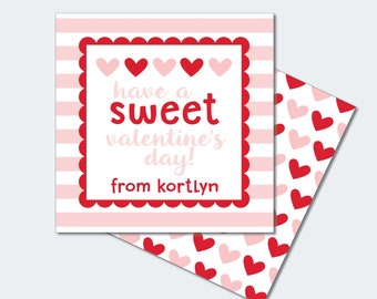 Printable Print Hearts Stripe Preppy Printable Valentine Tag / School Valentine / Classroom Valentine / Valentine Gift Tag / Valentine