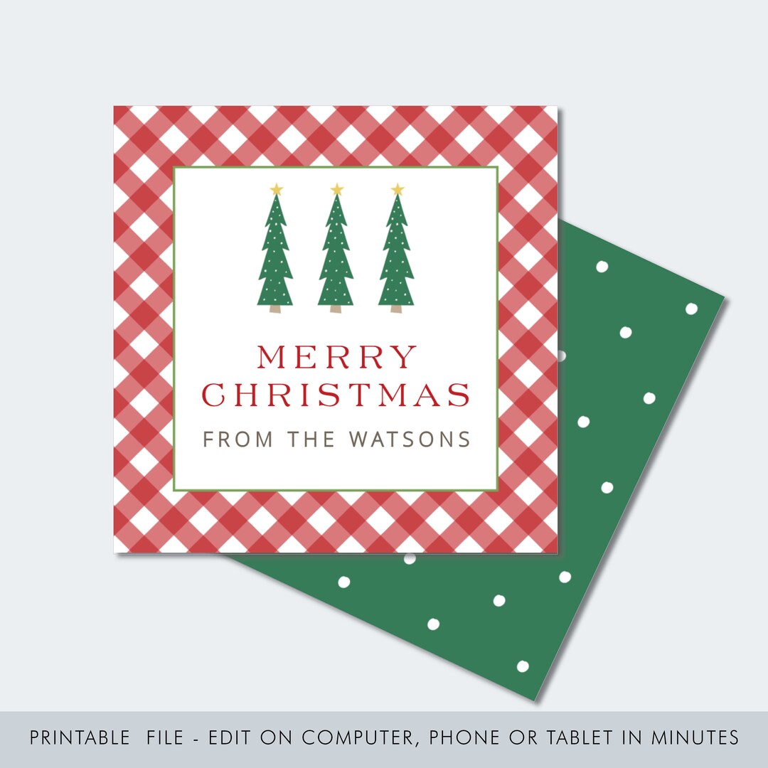 Editable Christmas Tag / Christmas Tree Gift Tag / Gingham Christmas