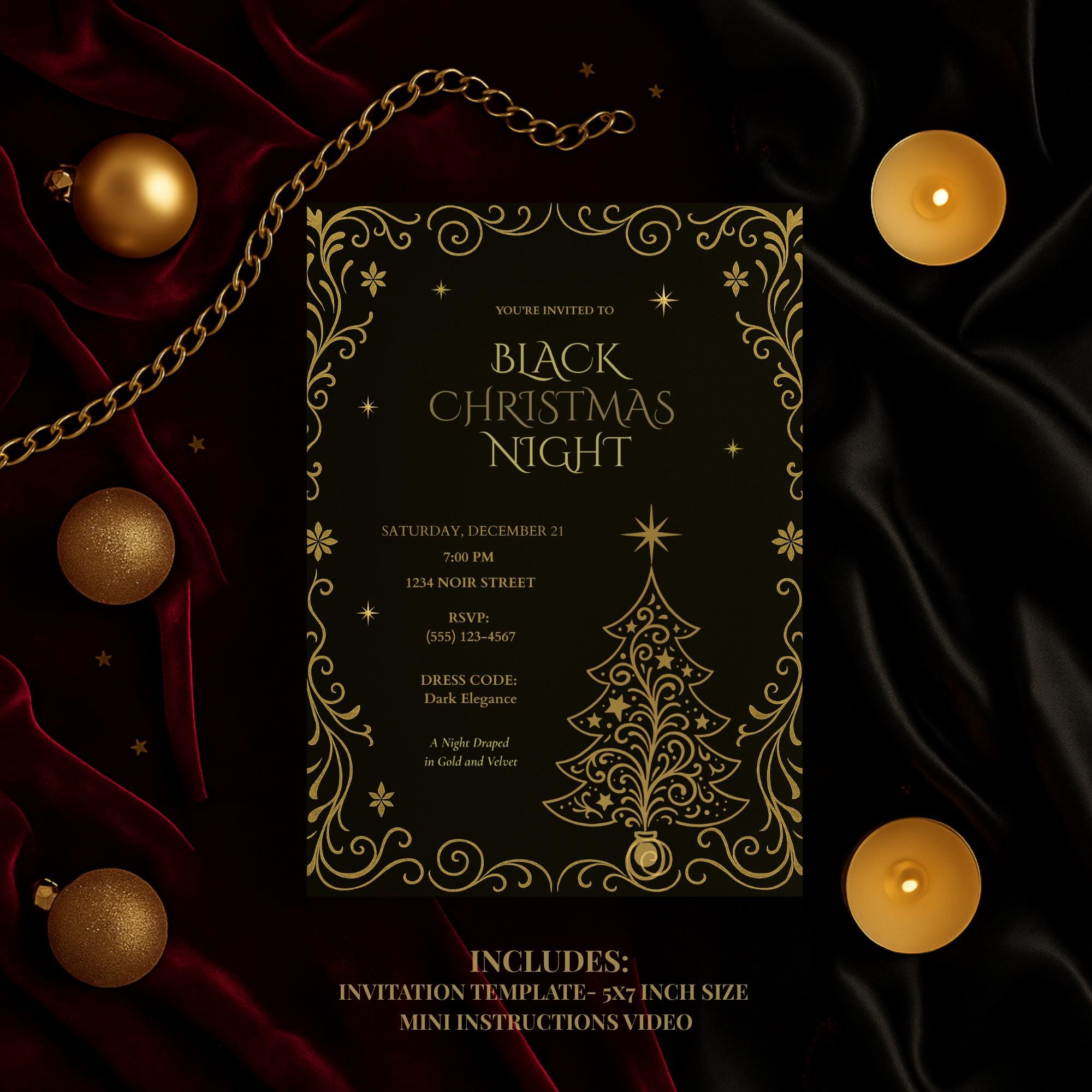 white christmas dresses Gold Bulbs Christmas Invitations main image 1