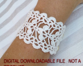 Crochet Pattern, Crochet Cuff Bracelet, Bracelet Pattern, Crochet Wedding Cuff, Flower Bracelet, White Bracelet-1