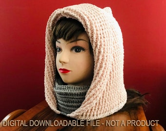 Crochet Hoodie Cowl Pattern, Crochet  Balaclava Pattern, 2 in 1 Scarf  for Winter Warmth, Crochet Pattern, Gray Scarf Cowl, Peach Hoodie