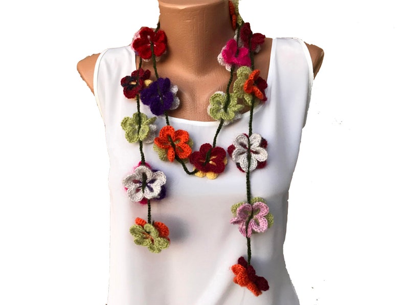 Crochet Scarf Pattern, Crochet Pattern, Wrap Scarf, Flower Pattern, Crochet 3D Flower, Lariat Necklace, Colorful Flowers,DIY Project, image 1