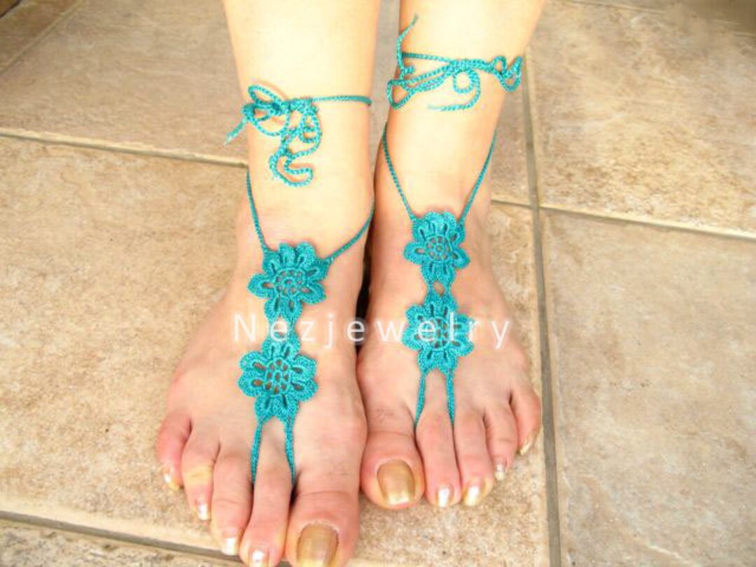 Barefoot Sandals Pattern, Crochet Pattern, Flower Motifs, Barefoot ...