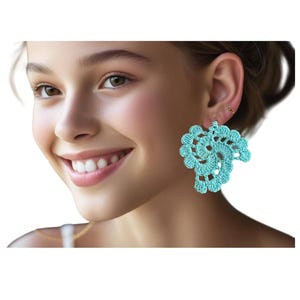 Easy Crochet Flower Earrings Pattern: Aqua Cotton Jewelry (PDF Pattern)