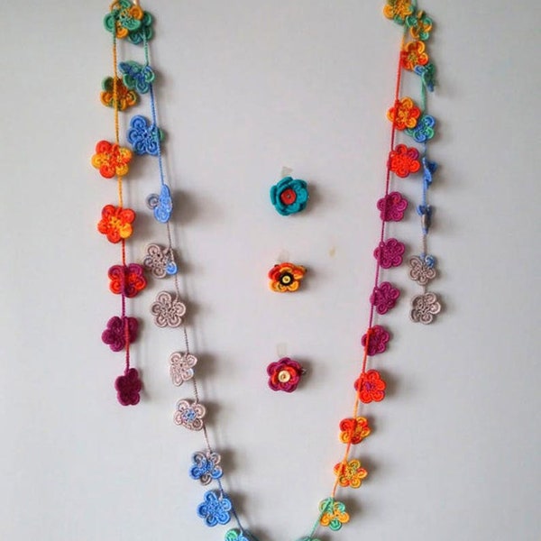 Crochet Scarf Pattern, Flower Lariat Pattern, Wrap Scarf Pattern, Flower Brooch, Flower Hair Clip, 2 designs (2 in 1), Wrap Scarf PDF