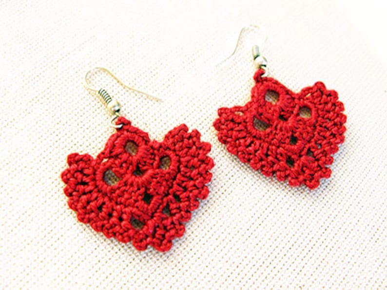 Crochet Patterns, Earrings Pattern, Heart Earrings, Easy Pattern, Wedding Earrings, Red Earrings, Crochetaddict image 2