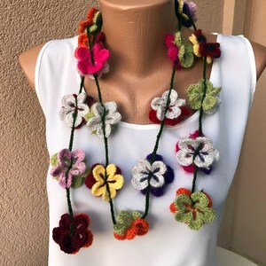 Crochet Scarf Pattern, Crochet Pattern, Wrap Scarf, Flower Pattern, Crochet 3D Flower, Lariat Necklace, Colorful Flowers,DIY Project, image 5