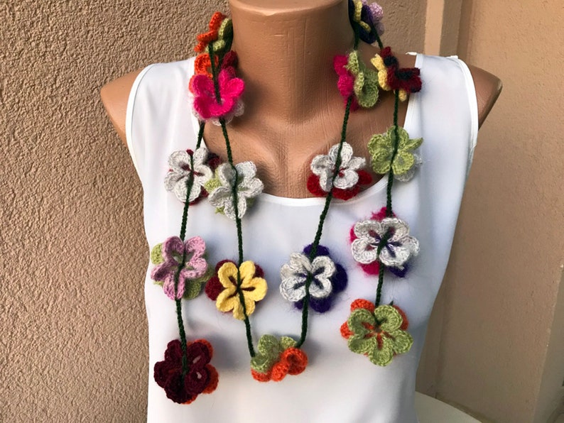 Crochet Scarf Pattern, Crochet Pattern, Wrap Scarf, Flower Pattern, Crochet 3D Flower, Lariat Necklace, Colorful Flowers,DIY Project, image 5