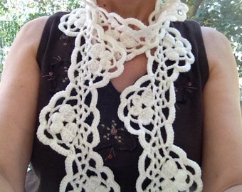 Pattern, Crochet Scarf Pattern, Wrap Scarf, Lacy Crochet Scarf, Tutorial Crochet, Ivory Scarf, Flower Scarf