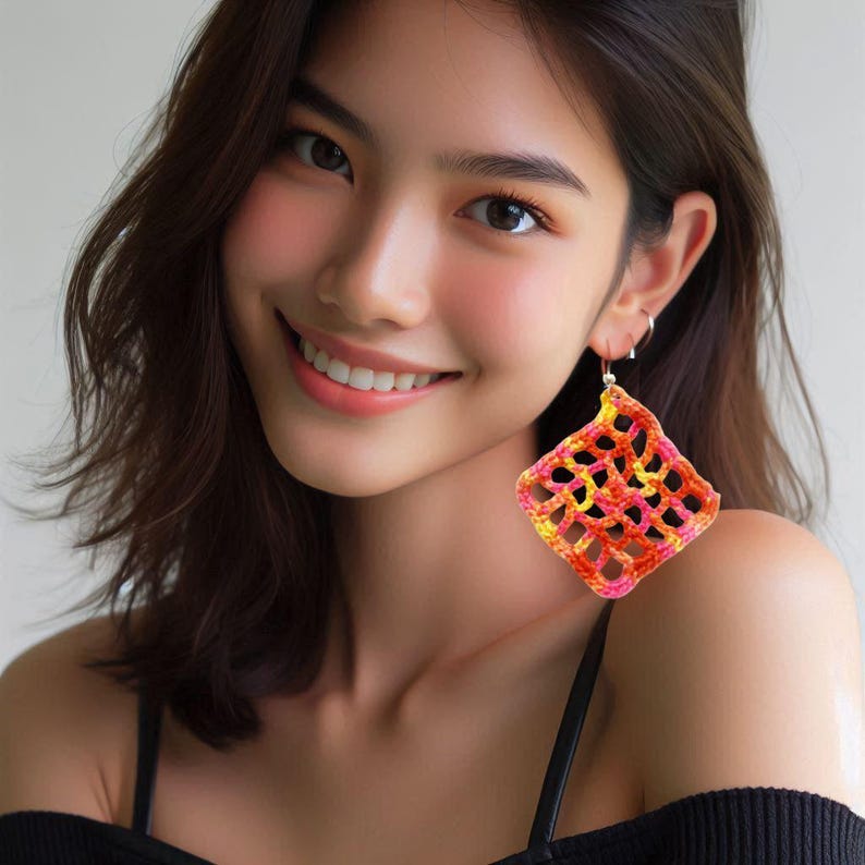 Crochet Earrings Pattern, Filet Jewelry Tutorial (PDF Download) image 1
