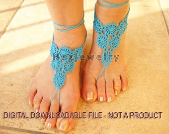 Crochet Pattern, Crochet Barefoot Sandals, Beach Pool Sandals, Flower Motifs, Bride Sandals,Foot jewelry, Wedding Accessories