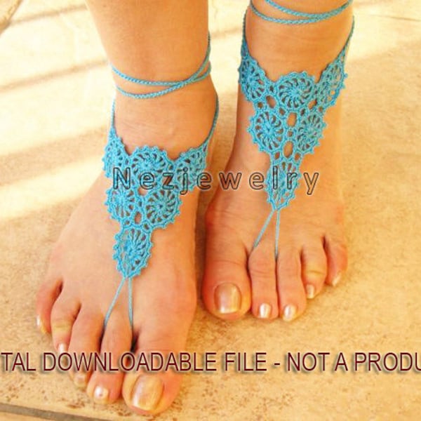 Crochet Pattern, Crochet Barefoot Sandals, Beach Pool Sandals, Flower Motifs, Bride Sandals,Foot jewelry, Wedding Accessories