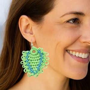 Crochet Pattern, Tunisian Crochet, Crochet Earrings,Pineapple Earrings, Orange Cotton Earrings, Wedding Earrings, Solomon Knot, Jewelry
