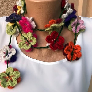 Crochet Scarf Pattern, Crochet Pattern, Wrap Scarf, Flower Pattern, Crochet 3D Flower, Lariat Necklace, Colorful Flowers,DIY Project, image 6