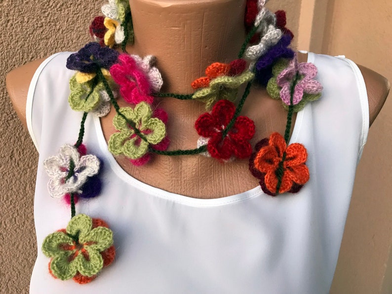 Crochet Scarf Pattern, Crochet Pattern, Wrap Scarf, Flower Pattern, Crochet 3D Flower, Lariat Necklace, Colorful Flowers,DIY Project, image 6