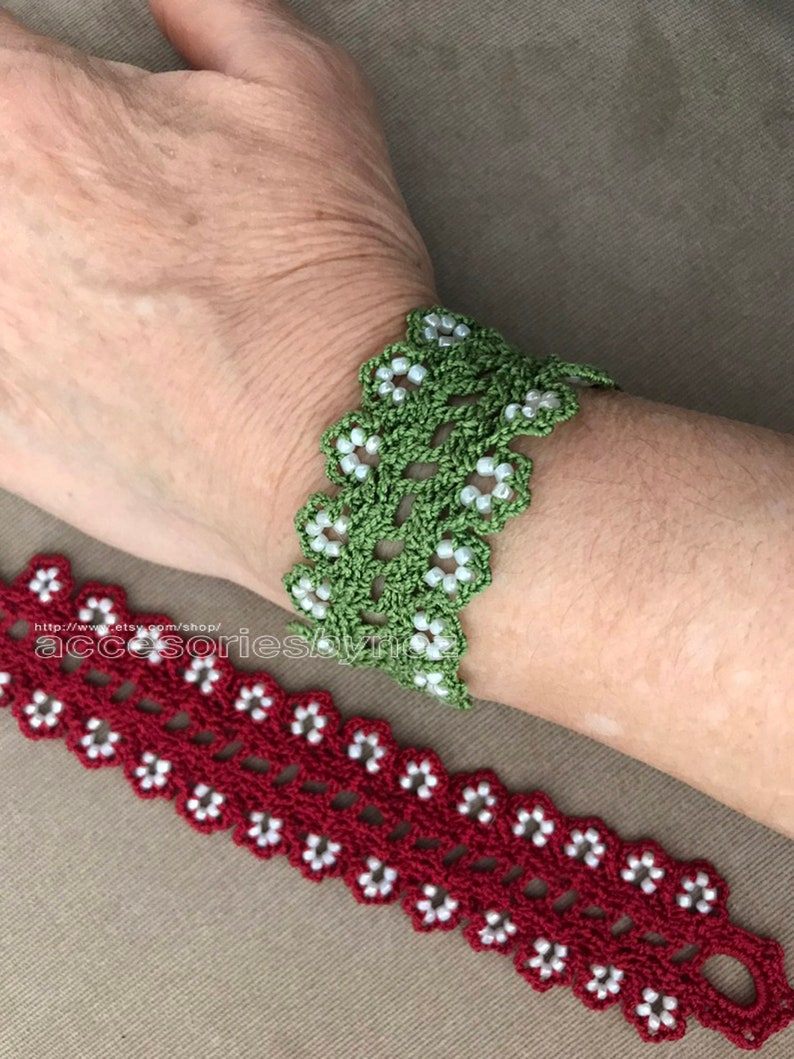 Crochet Pattern Cuff Bracelet Beaded Crochet Bracelet Etsy