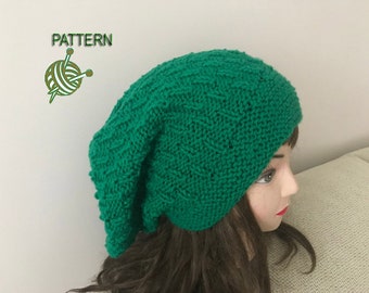 Knitted Hat Pattern, Knitting Hat Pattern,  Slouchy Hat Pattern, Flowers Hat, Green Hat, Knitted Pattern, Easy Knit Hat