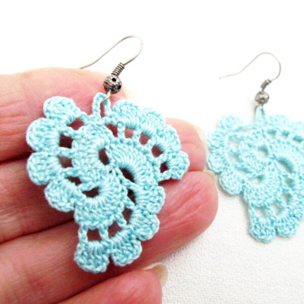 Easy Crochet Pattern, Earrings Pattern, Cotton Crochet Earrings, Crochet Flower, Bride Earrings,Aqua Earrings, Crochet Jewelry-20