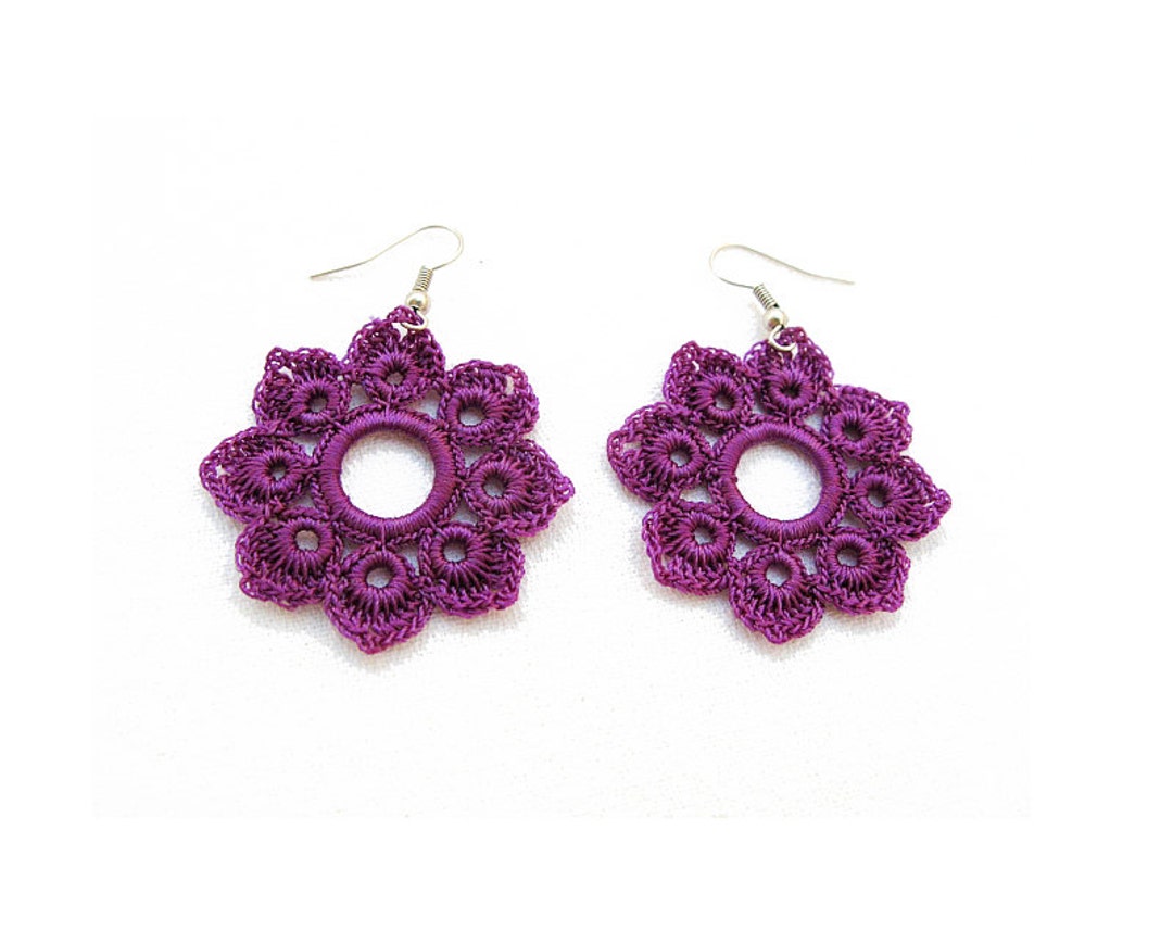 Buy Crochet Pattern Earrings Pattern Flower Earrings Purple