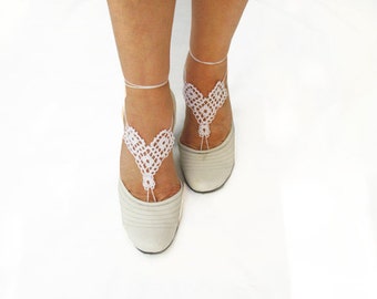 Sandales au crochet à motif, sandales aux pieds nus triangles, motifs au crochet, sandales en coton blanc, sandales de mariage, motif au crochet