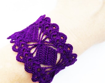 Crochet Pattern, Cuff Bracelet Pattern, Wrist Warmer, Lace Cuff Bracelet, DIY Projects, Wedding Accessory, Purple Bracelet