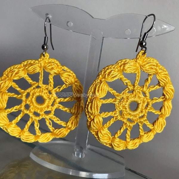 Crochet Earrings, Crochet Pattern, Round Earrings,Yellow Earrings,Crochet Patterns, DIY Project, Crochet Jewelry, Mother's Day Gift