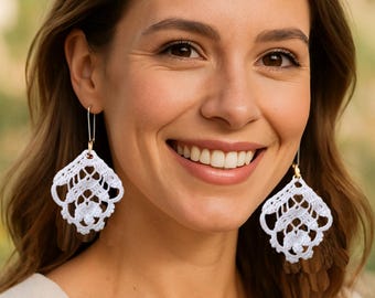 Crochet Lace Earrings Pattern: Flower Leaf Wedding Jewelry (PDF Pattern)