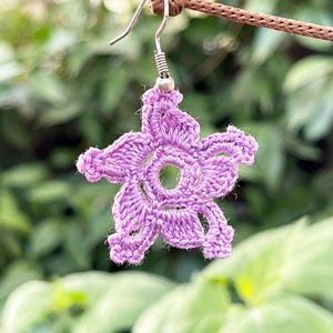 Crochet Earrings Pattern, Flower Crochet Earrings, Lilac Cotton Earrings, Easy Crochet Pattern, Star Dangle Earrings