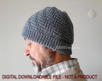 Unisex Slouchy Knit Hat Pattern,  Knit Model Chart, Beanie Beret Bonnet Design, Adult Hat, Effortlessly Chic,  Intermediate,Flat and Seamed