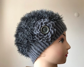Patrón de gorro de lana con pestañas: Gorro de invierno con flores para principiantes (patrón PDF)