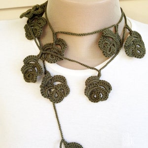 Crochet Pattern, Flower Scarf Pattern, Crochet Scarf, Lariat  Necklace, Wrap Scarf, Crochet Flower, DIY Crochet Scarf, Green Yarn Scarf -4