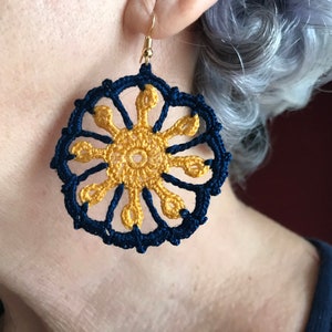 Crochet Earrings Pattern, Navy Blue Yellow Earrings, Crochet Pattern, Sun  Flower Earrings, Easy Crochet, DIY Project, Digital Download