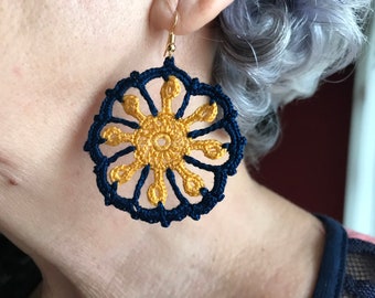 Crochet Earrings Pattern, Navy Blue Yellow Earrings, Crochet Pattern, Sun  Flower Earrings, Easy Crochet, DIY Project, Digital Download