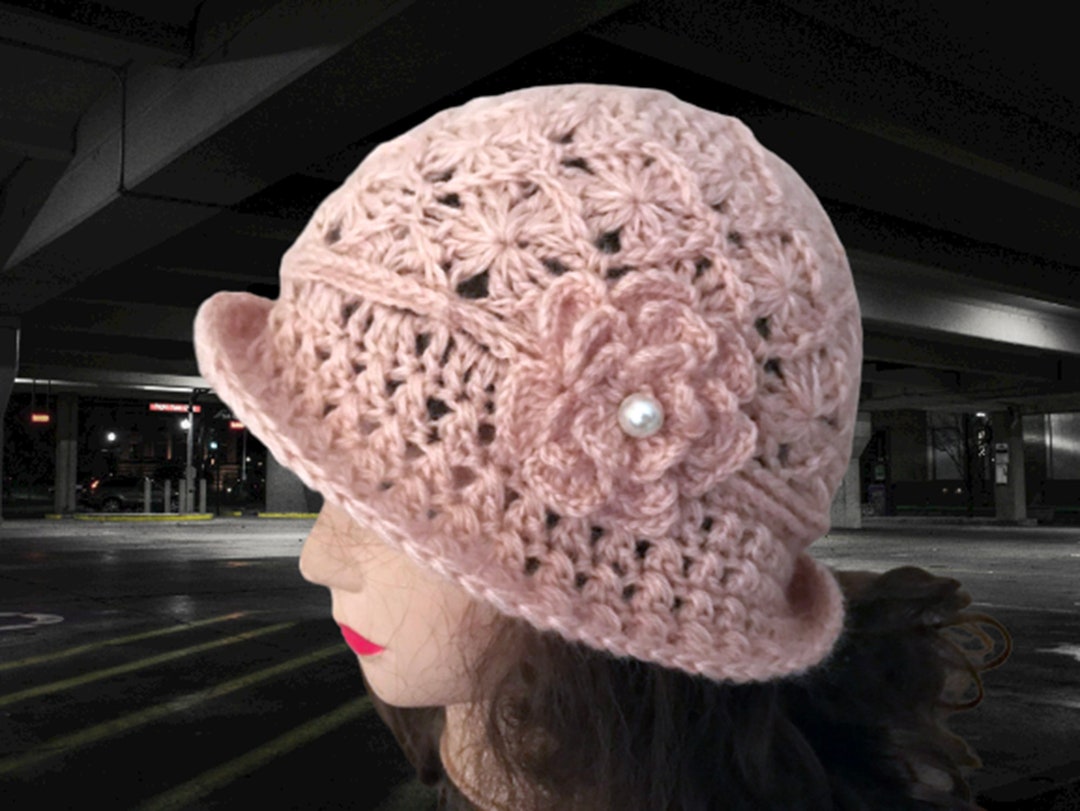 Crochet Hat Pattern: Angora Flower Beanie, S-M-L Sizes (PDF