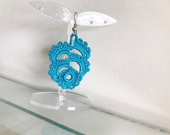 Häkelmuster, Ohrringe Muster, Blaue Ohrringe, Blumen Ohrringe, Geschenk des Muttertags, Häkelschmuck, Hochzeitsohrringe