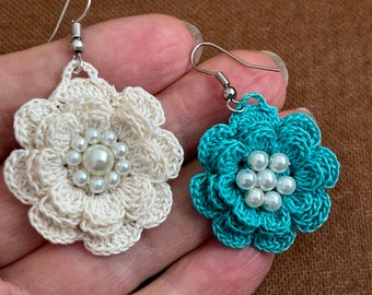 Flower Earrings Pattern, Crochet Pattern, Wedding Earring, 3D Flower, DIY Project