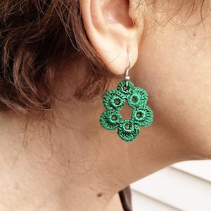 Crochet Flower Earrings Pattern: Green Floral Jewelry (PDF Pattern)