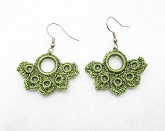 Crochet Pattern, Dangle Earrings, Earrings Pattern, DIY Crochet,Flower Earrings, Green Earrings, Wedding Accessories, Hand Made Jewelry-1