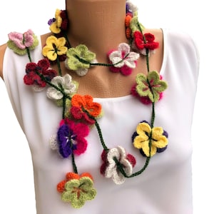 Crochet Scarf Pattern, Crochet Pattern, Wrap Scarf, Flower Pattern, Crochet 3D Flower, Lariat Necklace, Colorful Flowers,DIY Project, image 2